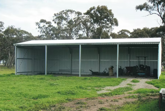 7.5m x 16m x 3.6m open farm shed – heavy duty steel rural machinery shed