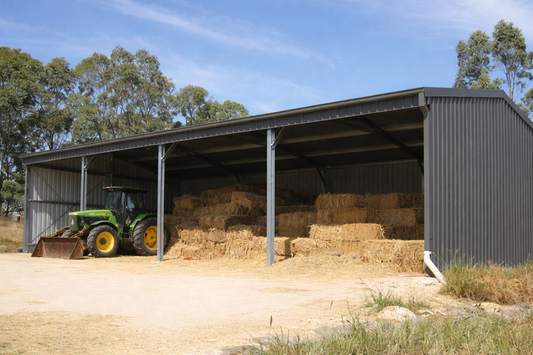 7.5m x 16m x 3.6m open farm shed – heavy duty steel rural machinery shed