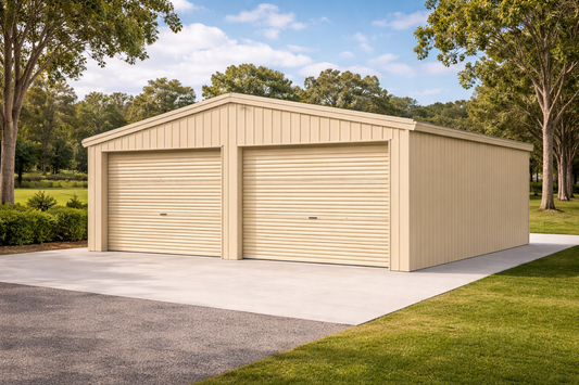 6.0m x 6.0m Double Garage lock up Steel Car Parking Storage with 2 Roller Doors