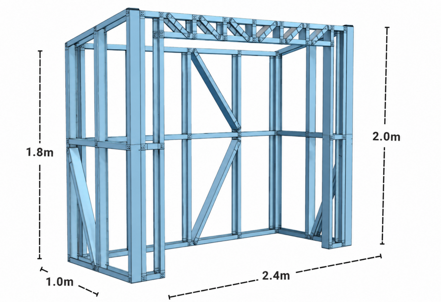 Storage BBQ Kitchen  Shed Steel Frame Kit set – 1.0m x 2.4m